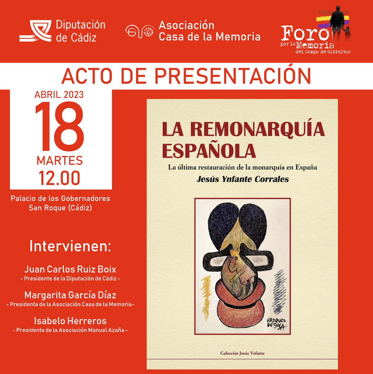 Cartel anunciador de la presentación del libro, con la portada del mismo diseñada por Andrés Vázquez de Sola.